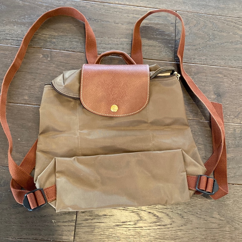 Brown and Heather Green Longchamp Backpack